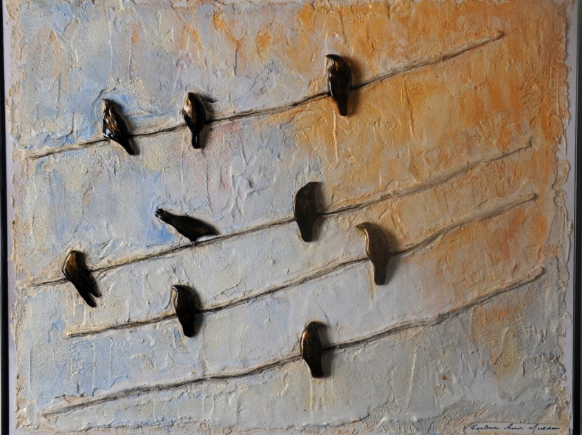 Mixed media artwork of a Murder of Crows