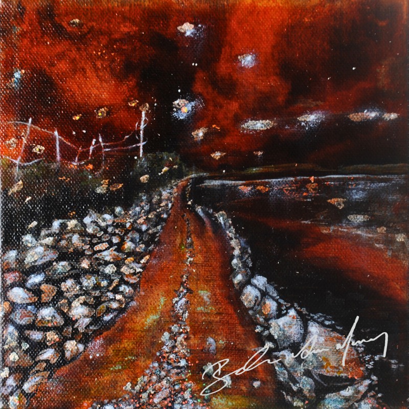 Painting of a Road with Stone Walls either side along the shoreline